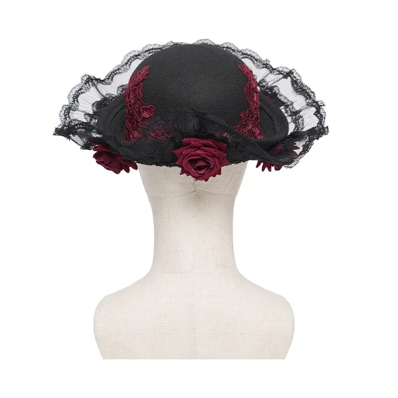 Gothic-Hut mit Rosenmuster und Spitze für Damen
