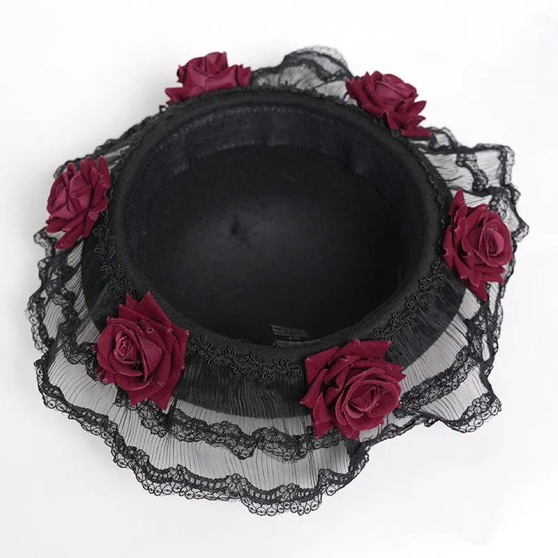 Gothic-Hut mit Rosenmuster und Spitze für Damen