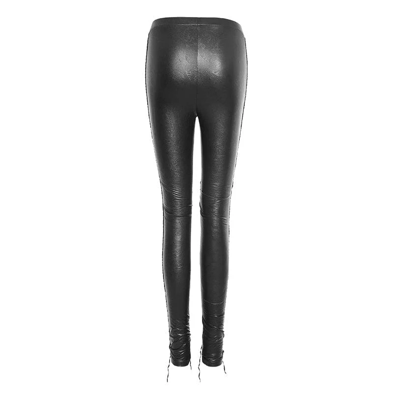 Damen Gothic Floral Crocheted Schnürung Kunstleder Leggings