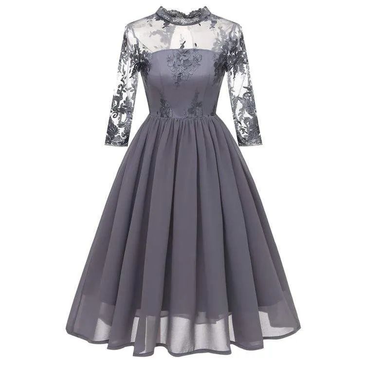 Damen Spitzenärmel Chiffon Partykleider Hochzeitskleid