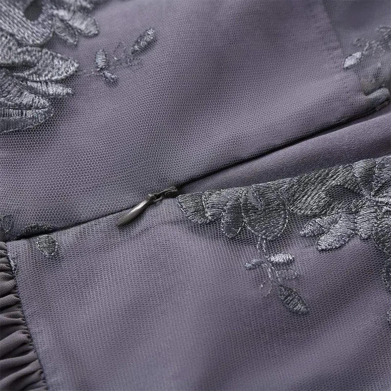 Damen Spitzenärmel Chiffon Partykleider Hochzeitskleid