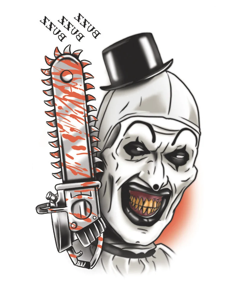 Terrifier 3 - Art The Clown Kettensäge Klebetattoo