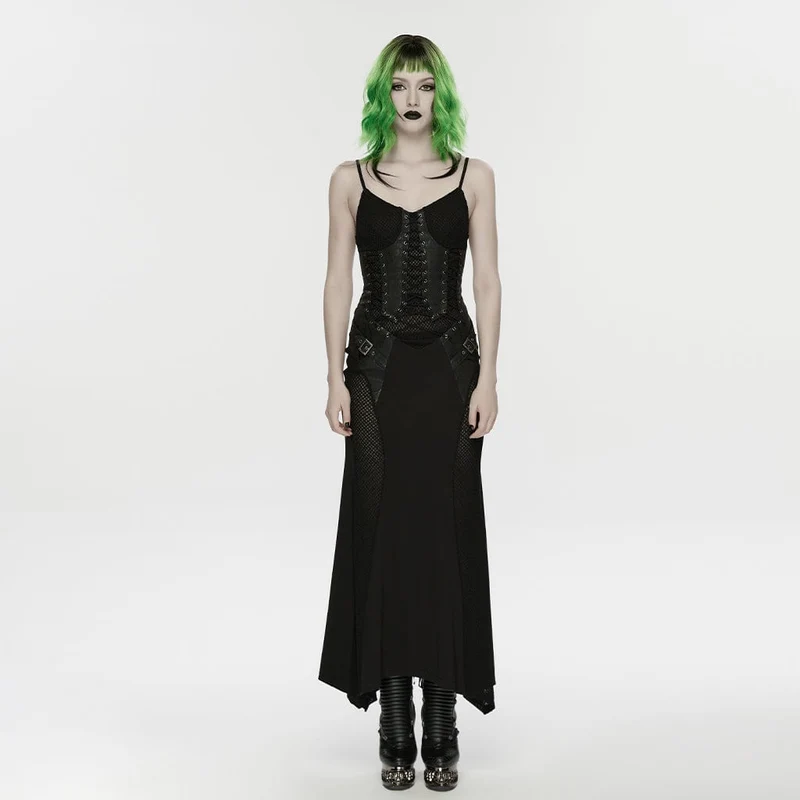 Punk-Slipkleid für Damen mit Schnürung und Mesh-Einsätzen