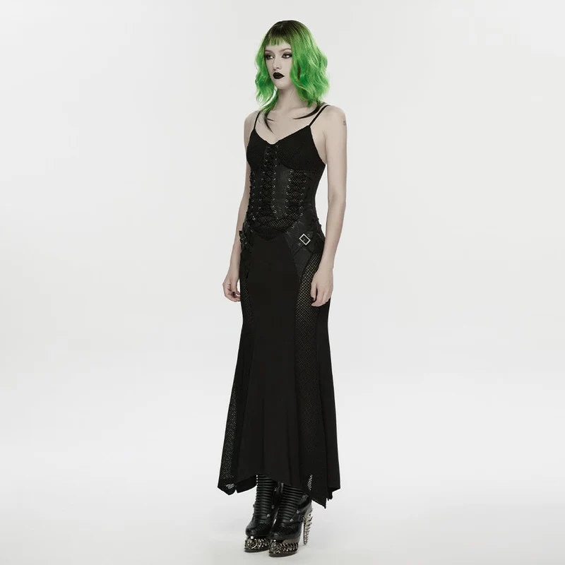 Punk-Slipkleid für Damen mit Schnürung und Mesh-Einsätzen