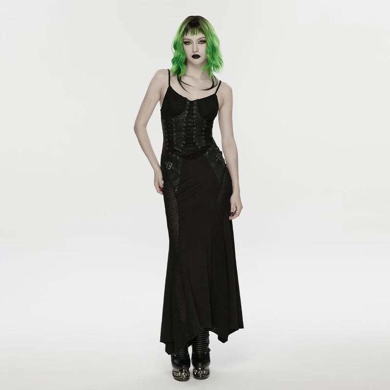 Punk-Slipkleid für Damen mit Schnürung und Mesh-Einsätzen