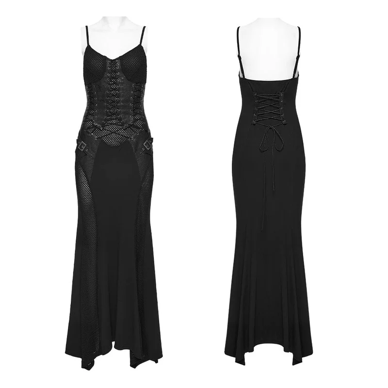Punk-Slipkleid für Damen mit Schnürung und Mesh-Einsätzen