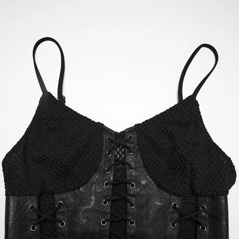 Punk-Slipkleid für Damen mit Schnürung und Mesh-Einsätzen