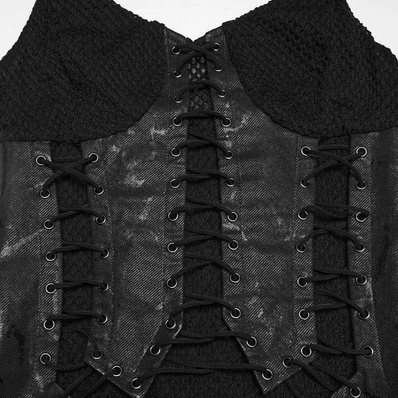 Punk-Slipkleid für Damen mit Schnürung und Mesh-Einsätzen