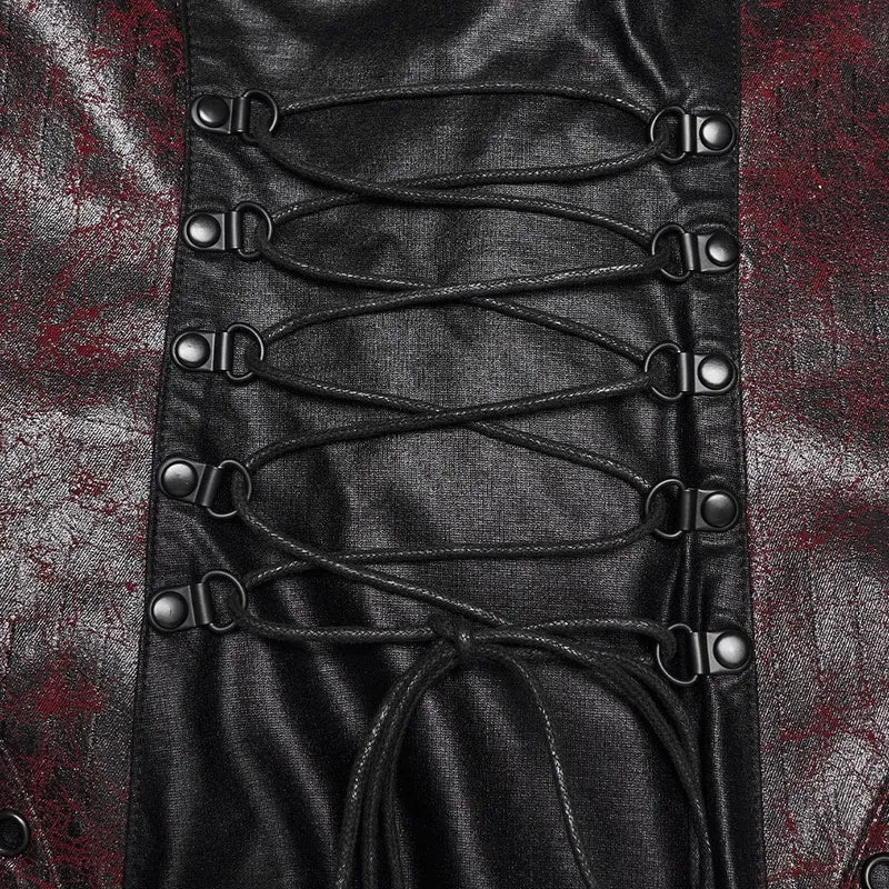 Cyberpunk-Maxikleid für Damen mit Schnallenverschluss, Reißverschluss und Neckholder, Schwarz-Rot