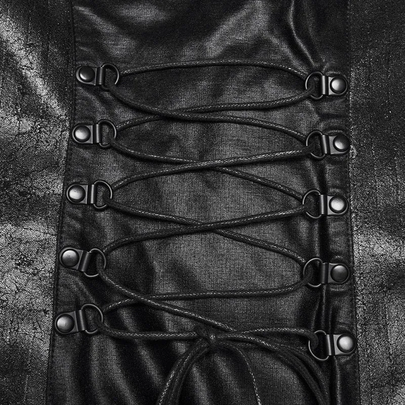 Schwarzes Cyberpunk-Maxikleid für Damen mit Schnallenverschluss, Reißverschluss und Neckholder