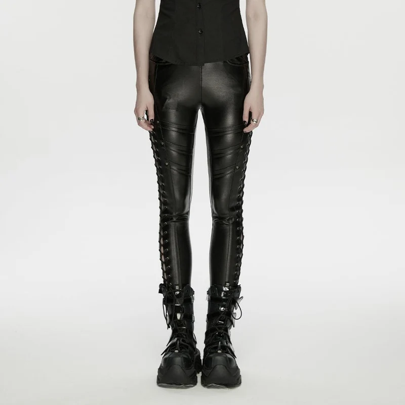 Punk-Leggings für Damen mit Nieten und Kordelzug