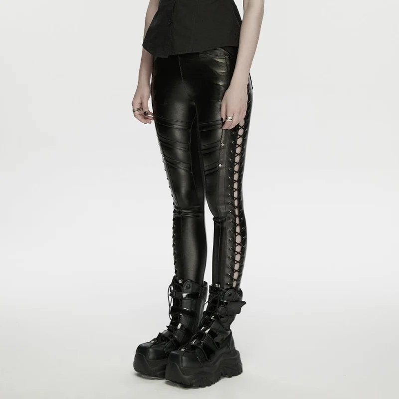 Punk-Leggings für Damen mit Nieten und Kordelzug
