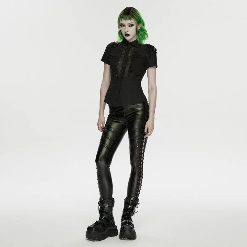 Punk-Leggings für Damen mit Nieten und Kordelzug