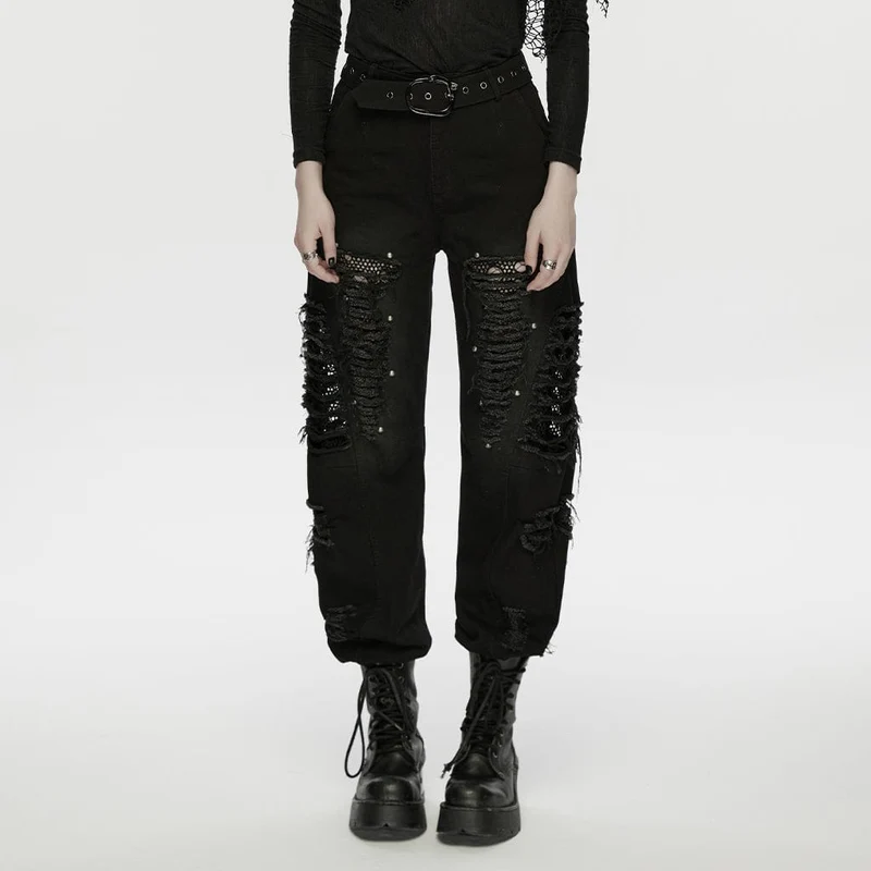 Punkige, zerrissene, ungesäumte, dekadente Jeans für Damen