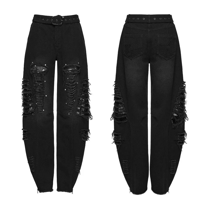 Punkige, zerrissene, ungesäumte, dekadente Jeans für Damen