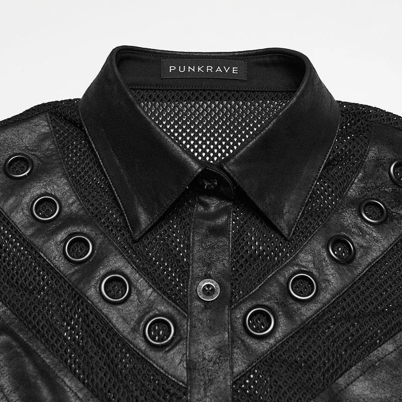 Punk-Damenhemd mit Schnürung, Ösen und Mesh-Einsätzen, kurzärmelig