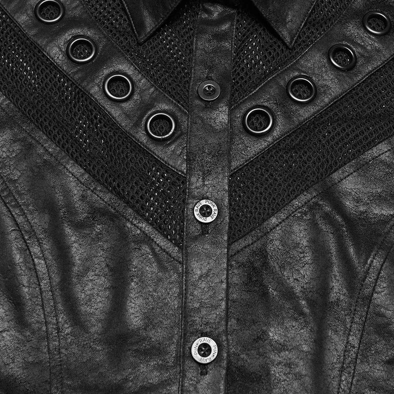 Punk-Damenhemd mit Schnürung, Ösen und Mesh-Einsätzen, kurzärmelig