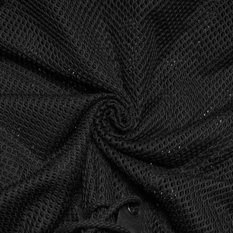 Punk-Damenhemd mit Schnürung, Ösen und Mesh-Einsätzen, kurzärmelig
