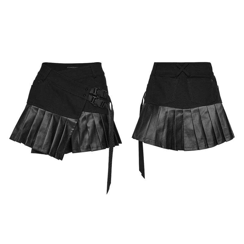 Schwarzer Cyberpunk-Einteiler mit asymmetrischem Faltenrock für Damen