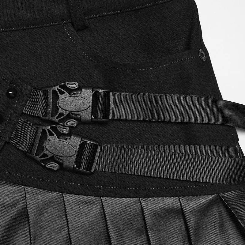 Schwarzer Cyberpunk-Einteiler mit asymmetrischem Faltenrock für Damen