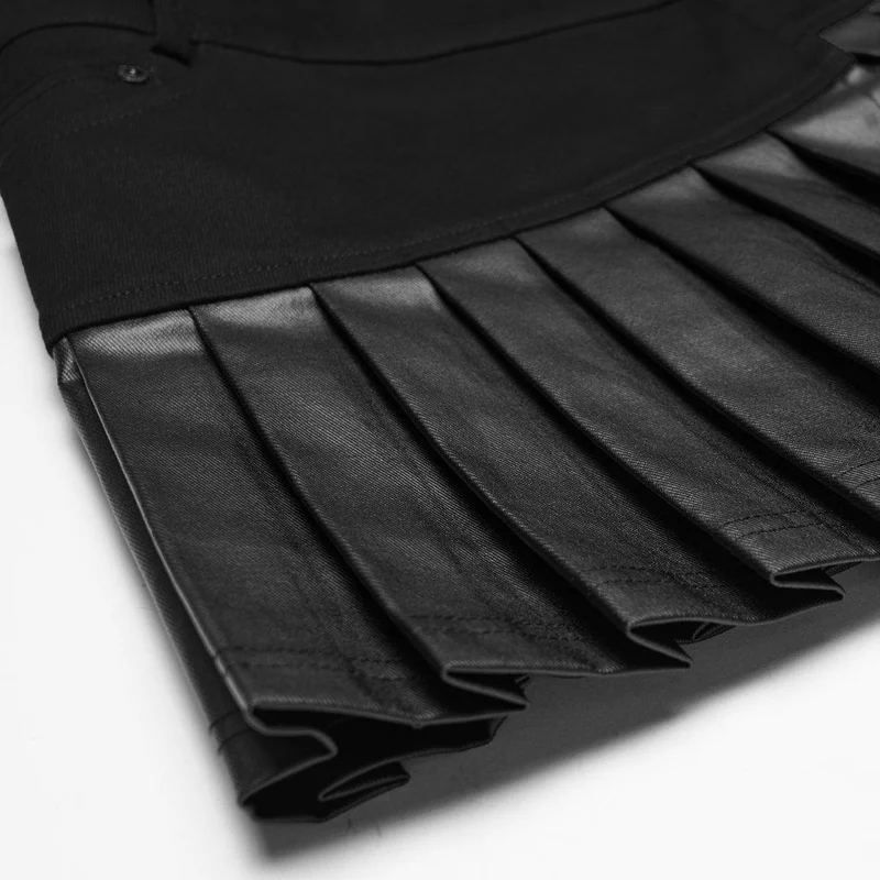 Schwarzer Cyberpunk-Einteiler mit asymmetrischem Faltenrock für Damen