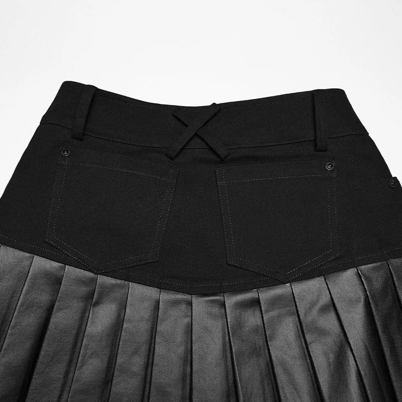Schwarzer Cyberpunk-Einteiler mit asymmetrischem Faltenrock für Damen
