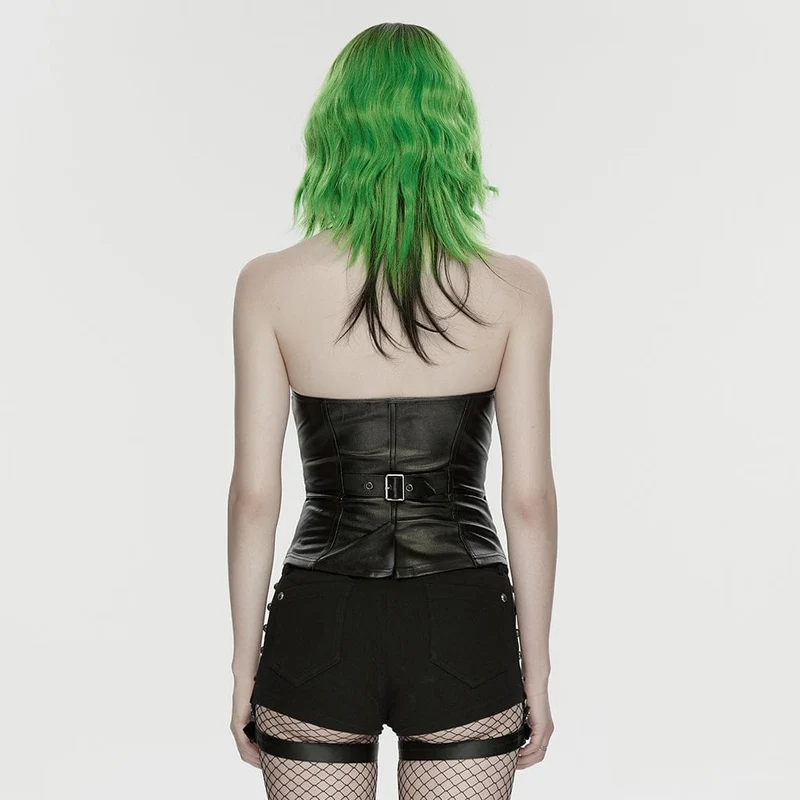 Punk-Neckholderweste für Damen mit Nietenriemen