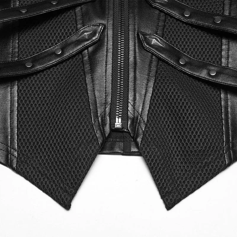 Punk-Neckholderweste für Damen mit Nietenriemen