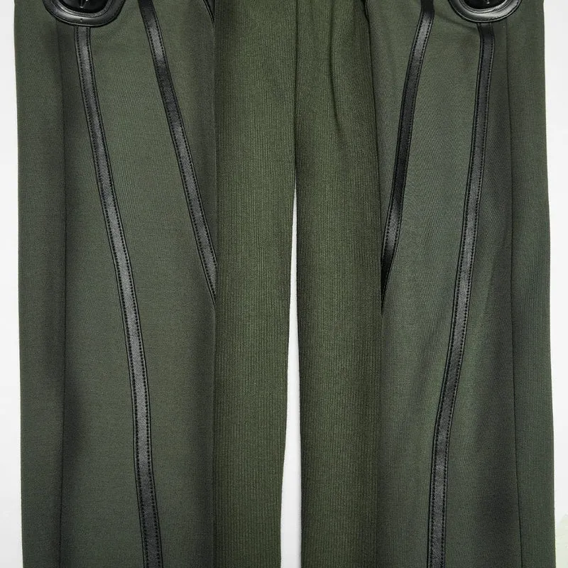 Leggings für Damen mit Cyberpunk-Rüstungsdetails, schwarz-grün