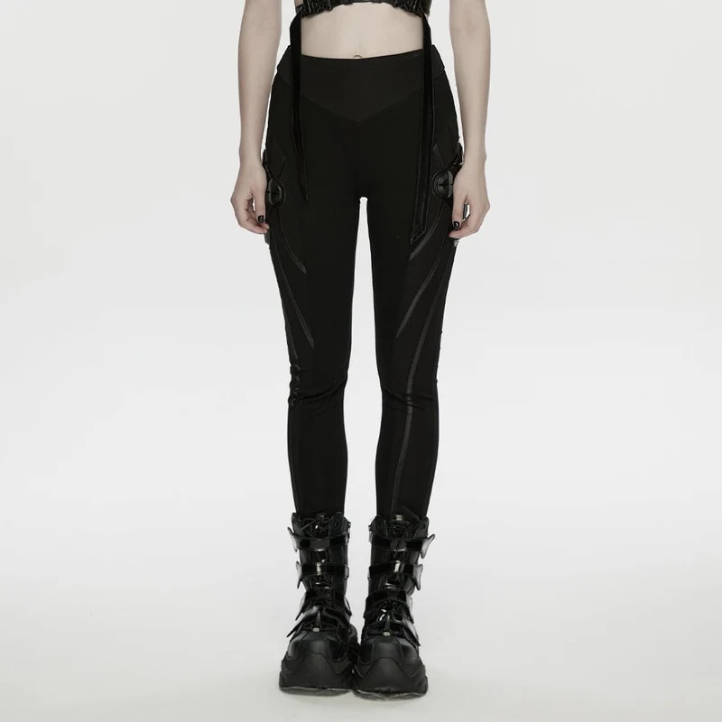 Schwarze Leggings für Damen mit Cyberpunk-Rüstungselementen