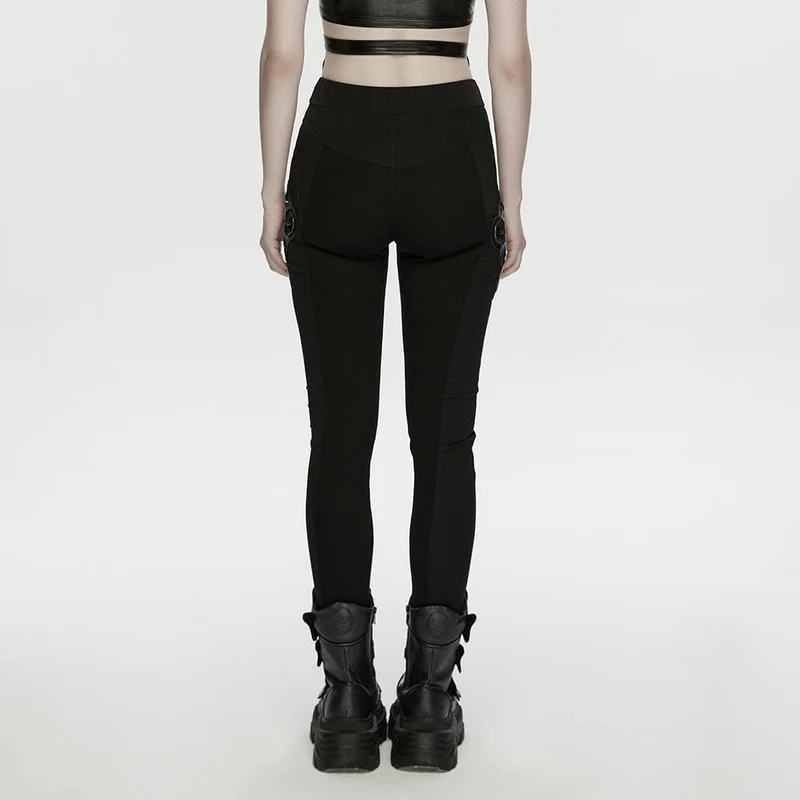Schwarze Leggings für Damen mit Cyberpunk-Rüstungselementen