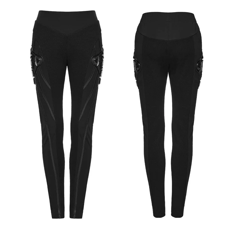 Schwarze Leggings für Damen mit Cyberpunk-Rüstungselementen