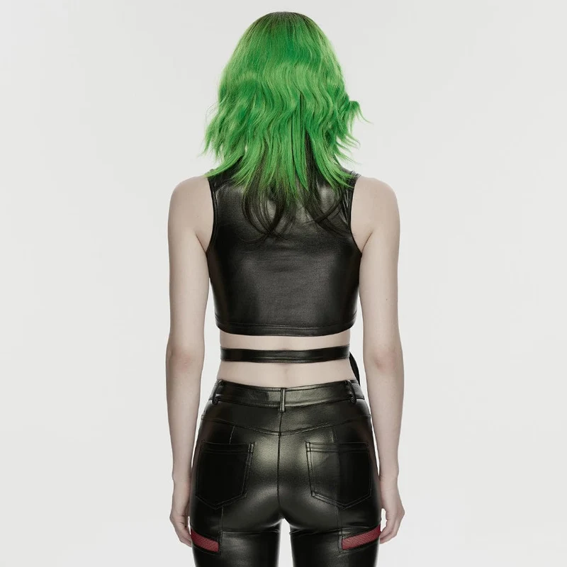 Cyberpunk-Crop-Top mit Nieten, Cut-outs und Trägern für Damen, Schwarz-Rot
