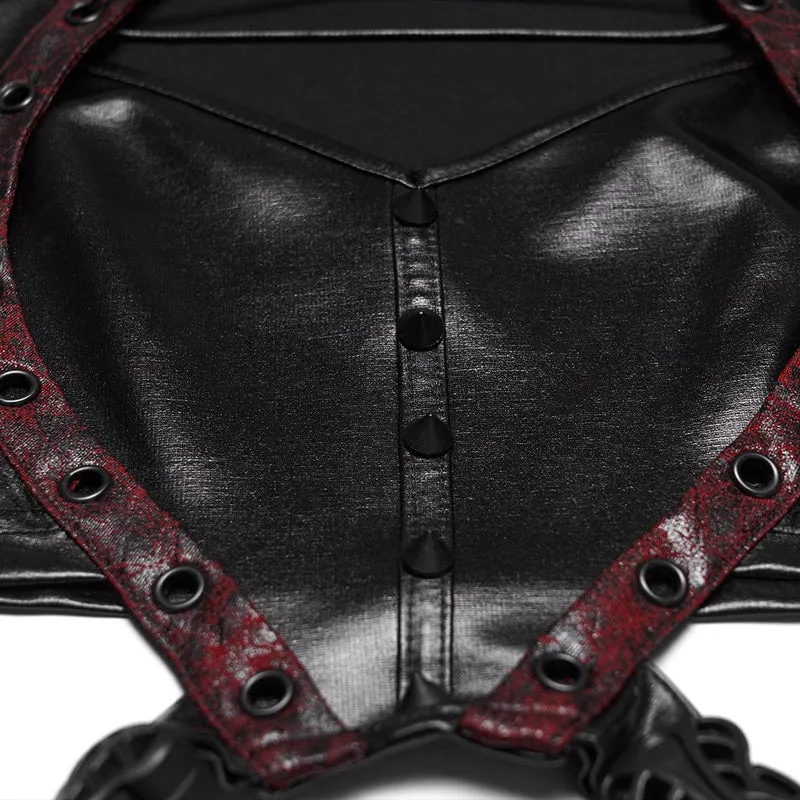 Cyberpunk-Crop-Top mit Nieten, Cut-outs und Trägern für Damen, Schwarz-Rot