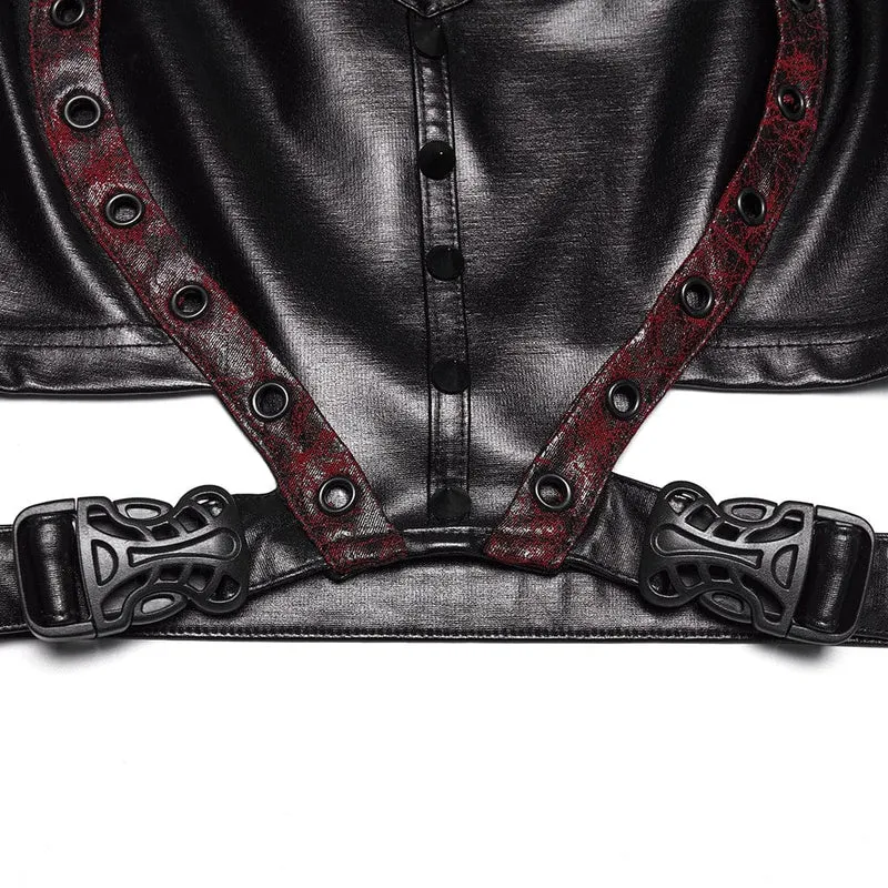 Cyberpunk-Crop-Top mit Nieten, Cut-outs und Trägern für Damen, Schwarz-Rot