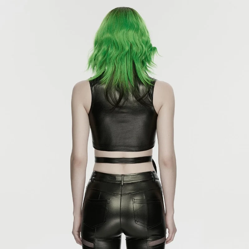 Schwarzes Cyberpunk-Crop-Top mit Nieten und Cut-outs für Damen