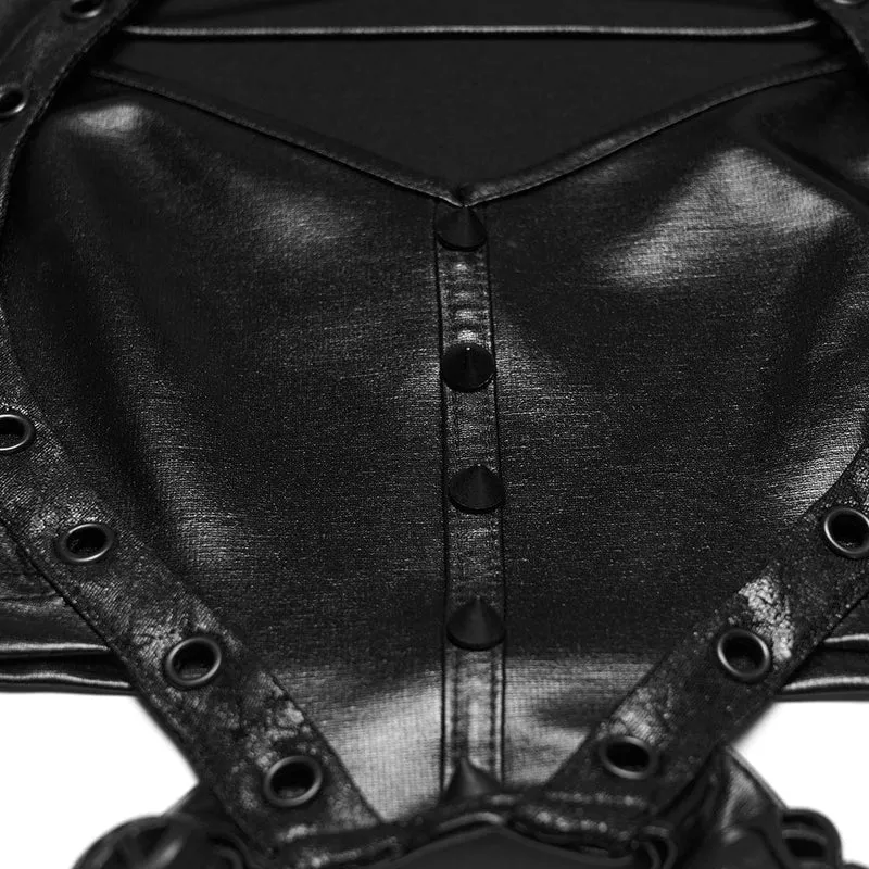 Schwarzes Cyberpunk-Crop-Top mit Nieten und Cut-outs für Damen