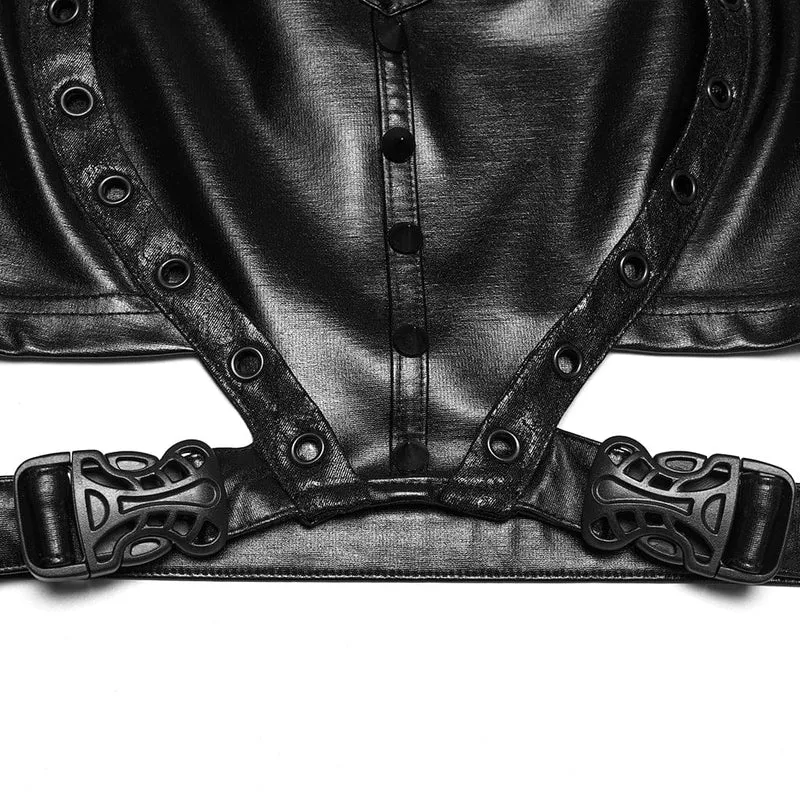Schwarzes Cyberpunk-Crop-Top mit Nieten und Cut-outs für Damen