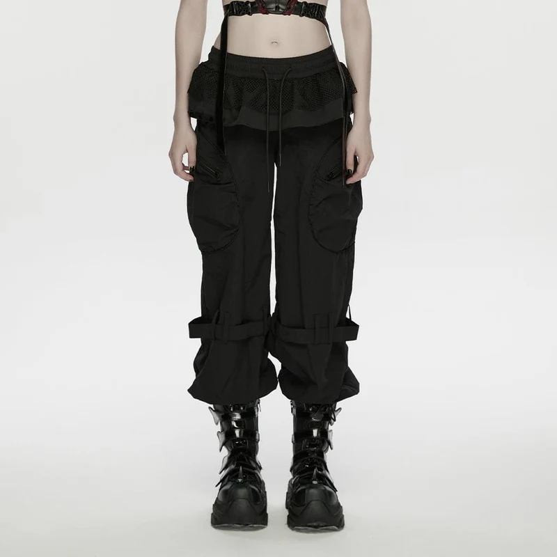 Punk-Cargohose für Damen mit Rüschensaum und großen Taschen