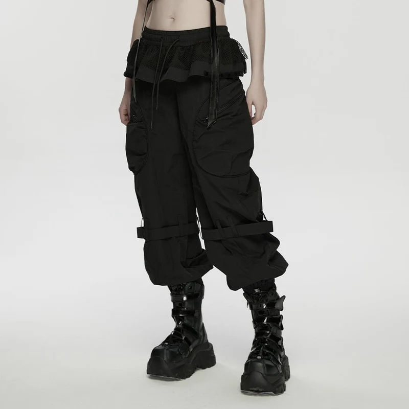 Punk-Cargohose für Damen mit Rüschensaum und großen Taschen