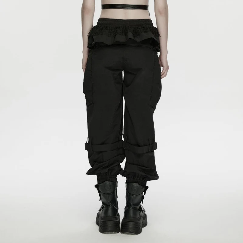 Punk-Cargohose für Damen mit Rüschensaum und großen Taschen