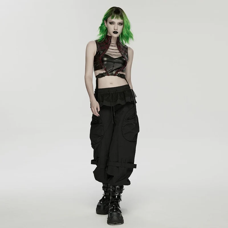Punk-Cargohose für Damen mit Rüschensaum und großen Taschen