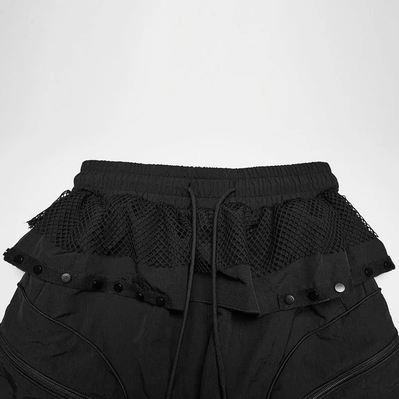 Punk-Cargohose für Damen mit Rüschensaum und großen Taschen