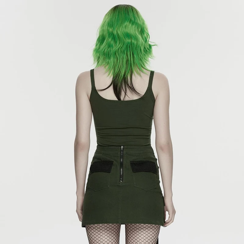 Punk-Tanktop für Damen mit Spinnen- und Spinnennetz-Print, zerrissen, schwarz-grün