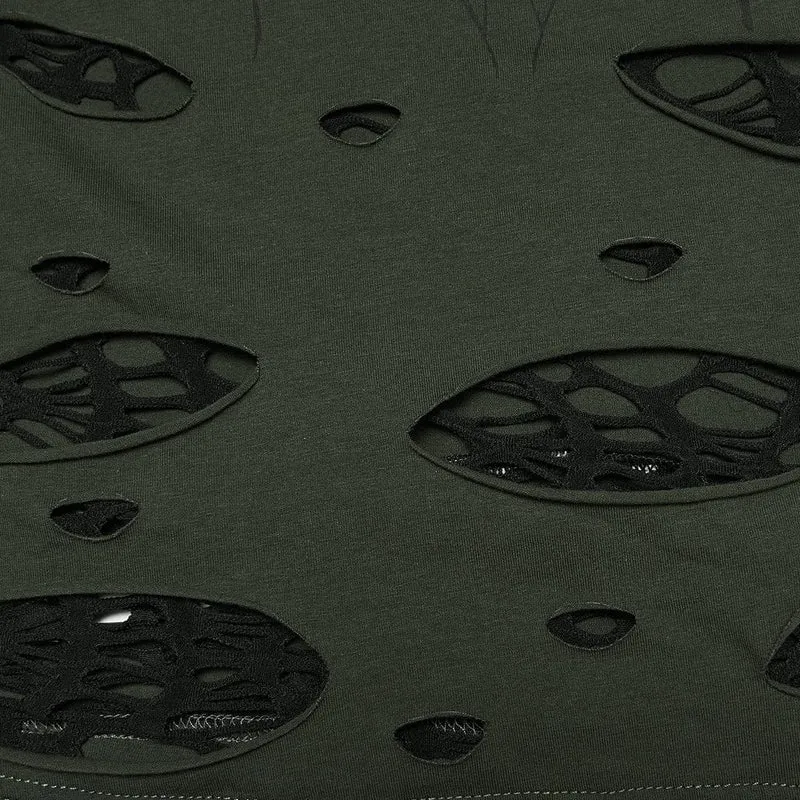 Punk-Tanktop für Damen mit Spinnen- und Spinnennetz-Print, zerrissen, schwarz-grün