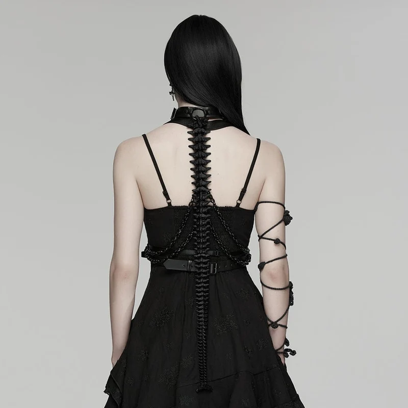 Schwarzes Punk-Skelett-Kettengeschirr für Damen