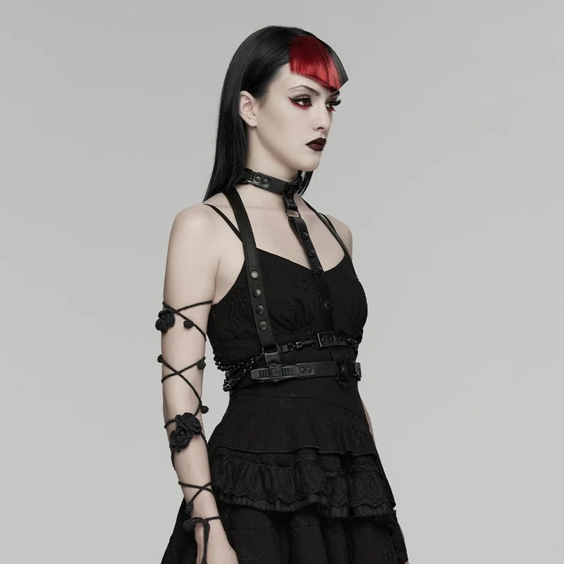 Schwarzes Punk-Skelett-Kettengeschirr für Damen
