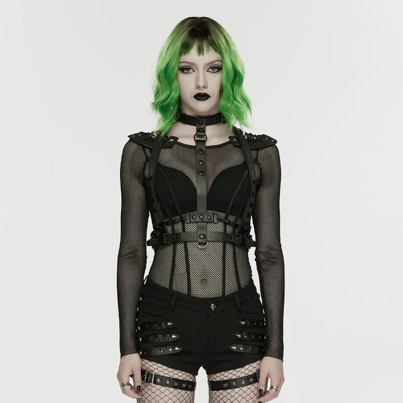 Punk-Skelett-Kettengeschirr für Damen, Schwarz-Grün