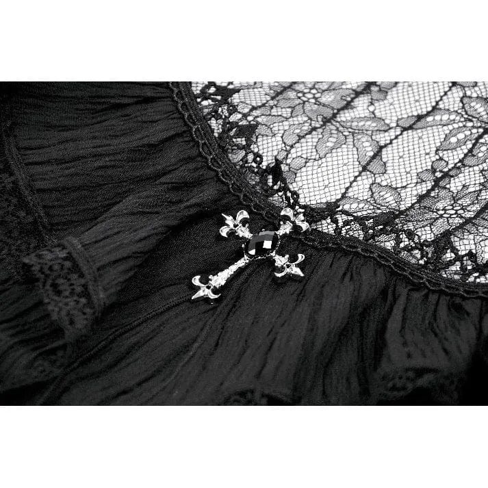 Gothic-Spitzenkleid mit gekreuzten Rüschen und kurzen Ärmeln für Damen, Abschlusskleid