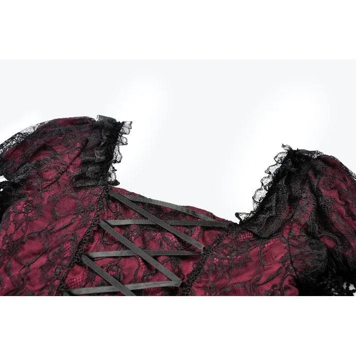 Gothic-Spitzenkleid für Damen mit Sternenmuster, eckigem Kragen und kurzen Ärmeln – Abschlusskleid